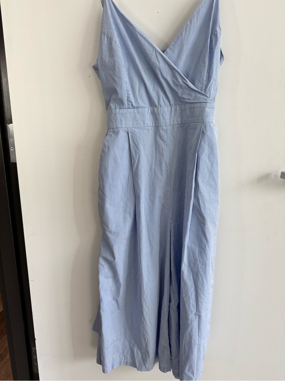 Simons Icône Blue Striped Cotton Jumpsuit Crop Wide Leg M